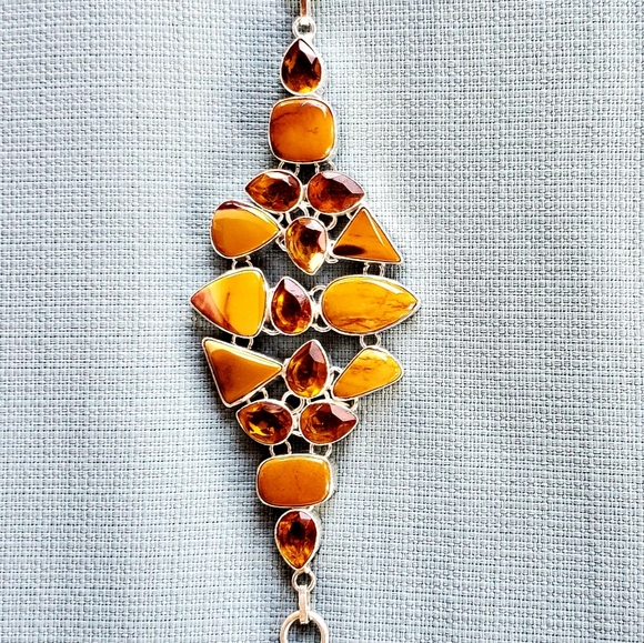 New Mookaite & Citrine 925 Silver Statement Bracelet. - Picture 3 of 13
